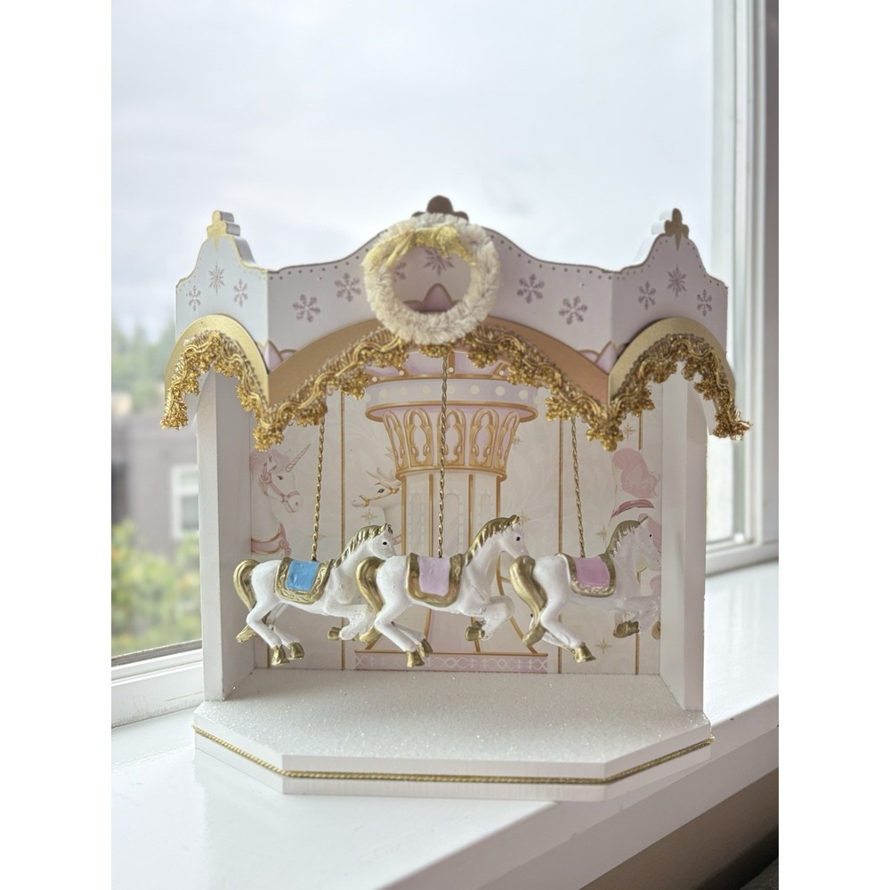 Pink Carousel‎ Horse Tabletop Figurine Holiday Christmas Winter Display Decor